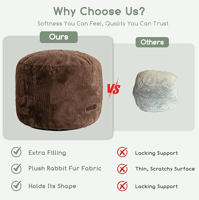 HIGOGOGO Pouf Stuffed Ottoman Round Modern Foam Filled Foot Rest Chair Decorative Poufs 20 x 15 Inches Fluffy Boho Comfy Stool for Living Room, Brown