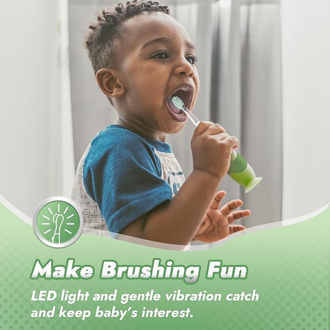 Papablic Toddler Sonic Electric Toothbrush Kids for Ages 1-3 Years, Baby Electric Toothbrush with Cute Dino Cover and Smart LED Timer, 2 Brush Heads (Max)