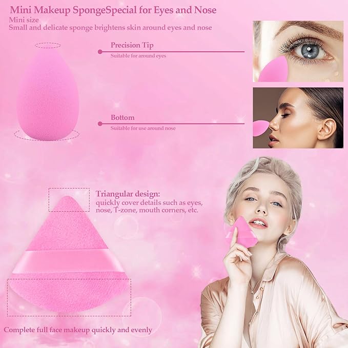 14 Pcs Make up Sponges Beauty Sponges Blender with 4 Pcs Powder Puff and 4 Pcs Mini Makeup Sponge for Foundation,Liquid,Powder,Concealer,Cream(Hot Pink)