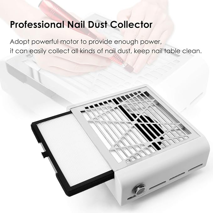 AONOLOVO Nail Dust Collector, Powerful Nail Vacuum Dust Collector Nail Tech Extractor Fan Manicure Tool for Acrylic Nails Removal, White
