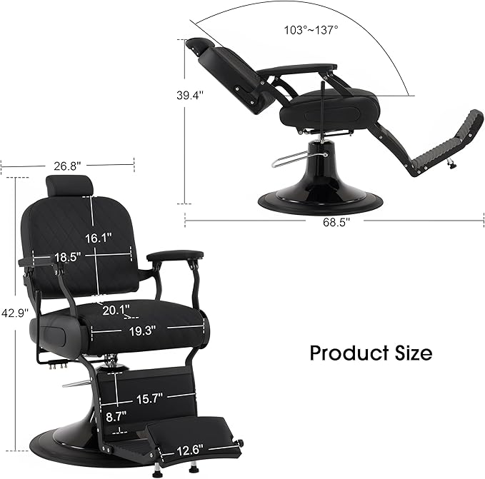 BarberPub All Purpose Barber Chair with Heavy Duty Pump,Reclining Adjustable Swivel Hair Styling Chair for Hair Stylist, Home Salon,Barbershop Salon&Spa 9453 (All Black)
