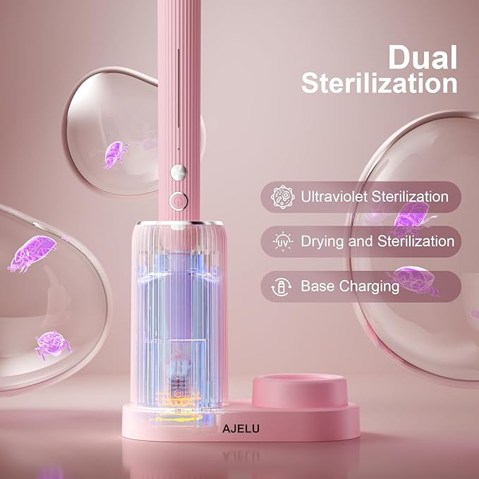 Electric Toothbrush Set for Women with UV Light Drying Holder, 8 Brush Heads, Smart Timer, USB Rechargeable – Soft Pink Edition