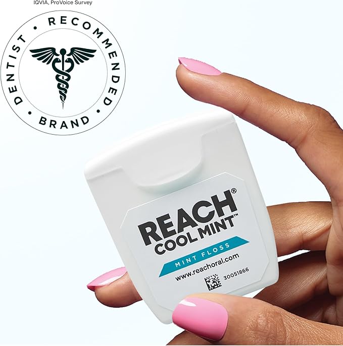 REACH Cool Mint Dental Floss, Fresh Mint, Plaque Remover for Teeth, Shred Resistant, Waxed, Easy on Gums & Teeth, Fresh Breath, Oral Care, PFAS Free, for Adults & Kids, 6 Pack, 55 yd