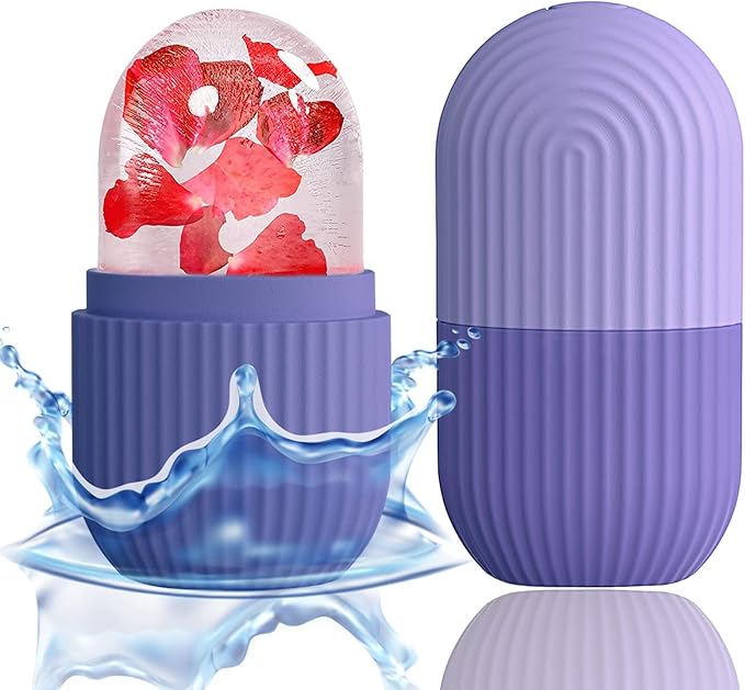 XHJRI Ice Face Roller Massager,Ice Cube Roller for Face, Eyes and Neck Naturally Conditioning and Skin Care,De-Puff Eye Bags,Reduce Migraine Pain,Reusable Massage Silicone Ice Mold (Purple)