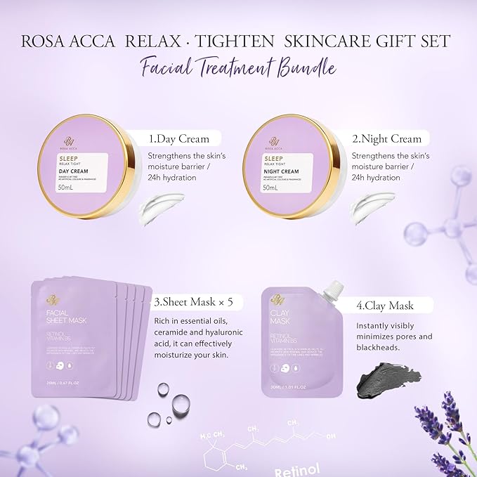 Lavender 23 Pcs Facial Skin Care Set, Luxury Bath and Body Gifts for Women, Spa & Self-Care Gifts, Peptide Sheet Mask, Eye Mask, Present, Birthday, Christmas, Valentines, Mother Day, Bridal Shower