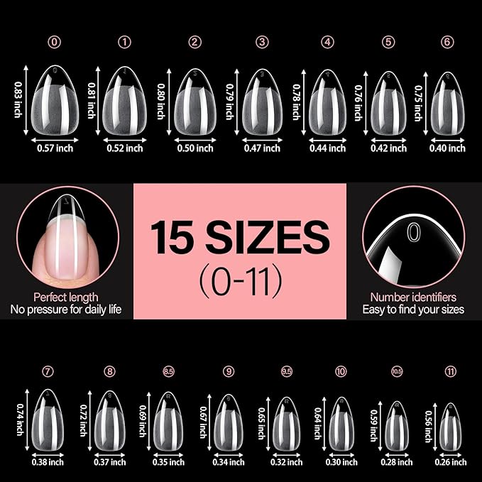 AILLSA Short Almond Nail Tips - Thickened Pre-shaped False Nail Tips Short Almond Shaped Half Matte Nails Tips, Fake Nails Extension 240pcs 15 Sizes with Storage Box