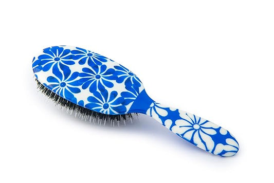 Rock & Ruddle Natural Mixed Boar Bristle Hair Brush for Women and Kids (Large, 21cm) - Perfect for Wet or Dry Hair, Detangling Smoothing Blowdrying - Designed & Made in UK - Blue Ribbon