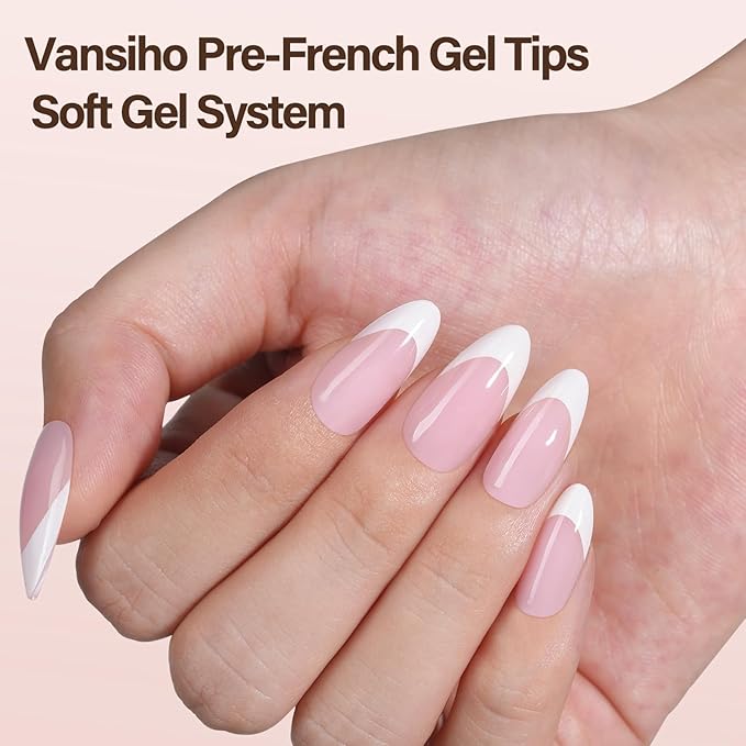 Vansiho French Gel Nail Tips, 150Pcs Medium Almond Gel Nail Tips, Pink French Tips Press on Nails, Soft French Gel Tips, Fake Nails for Nail Art DIY 15 Sizes