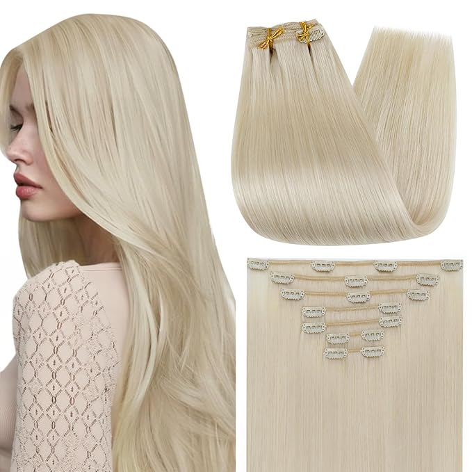 Full Shine Blonde Extensions Clip in for Thin Fine Hair Blonde Clip in Hair Extensions Human Hair for Dance 20 Inch 7 Pcs 120 G