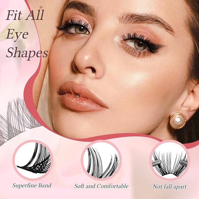 FADLASH Lash Clusters Natural Eyelash Clusters 10-16mm DIY D Curl Cluster Eyelash Extensions Waterproof Individual Lashes with Soft Thin Band for Self Use (YS01, 10-16mm)
