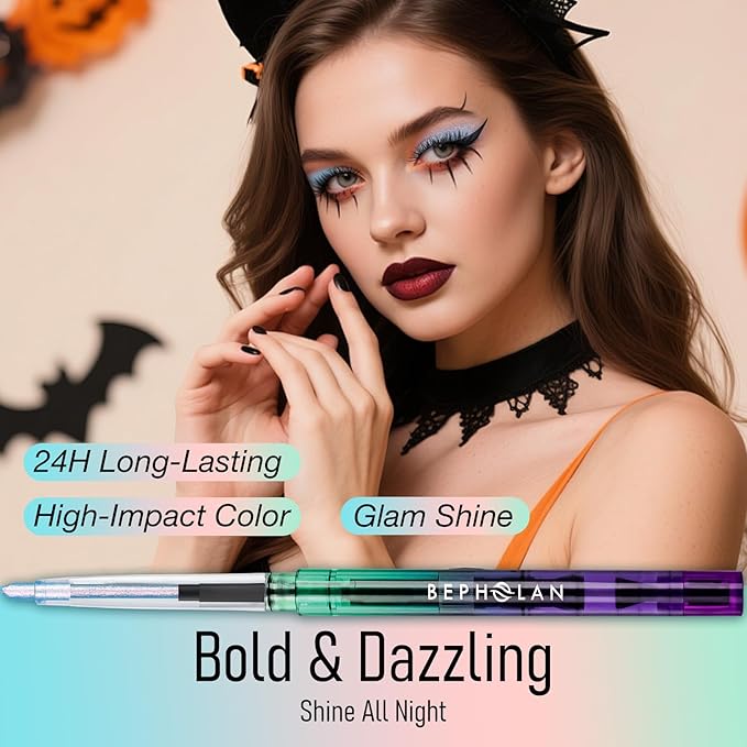 BEPHOLAN Pink Blue Eyeliner Pencil,2-in-1 Color Waterproof Glitter Gel Eye Liner Highligter,Mermaid Korean Makeup Waterline Eyeliner,Smudge Proof (FAIRY TALE)