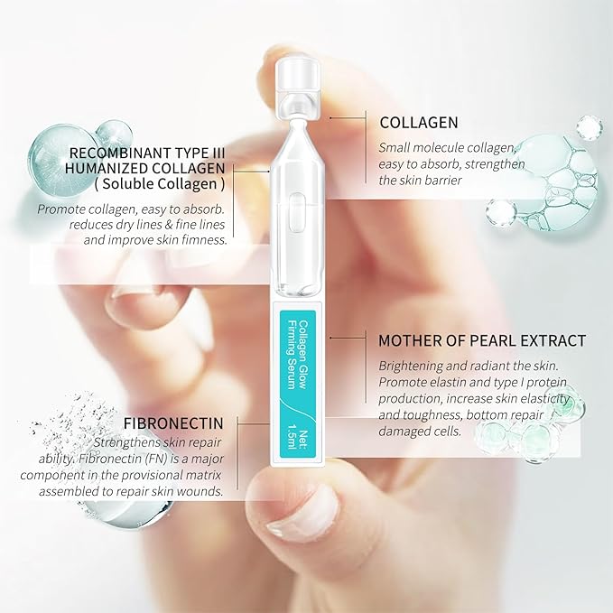 Collagen Glow Firming Face Serum - Fresh Facial Ampoule with Hyaluronic Acid, Adenosine & Centella – Anti-Aging, Firming & Hydrating Skincare for Fine Lines, Wrinkles & Sensitive Skin -30 Vials