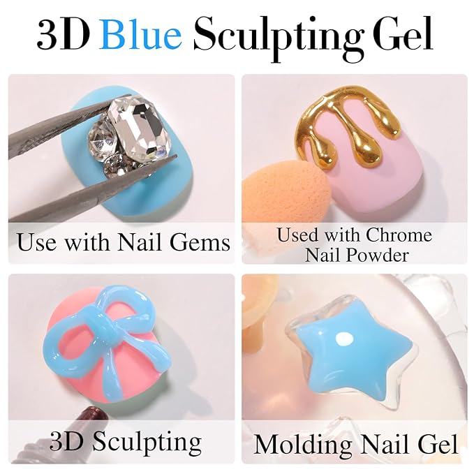 Double Rhythm 0.5 Oz 3D Nail Gel Nail Art Sculpting Gel No Wipe Gel Polish for Nail Designs DIY Nail Art for Drawing, Molding, Sculpture and Decoration (3D Sculpting Gel Blue)