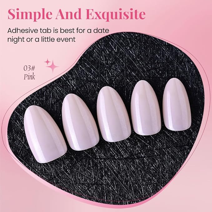 evpct Press on Nails Almond Short, Nude Pink Glitter Shimmer Shiny Short Almond Fake Nails for Women Gift, Soft Gel Press Glue On Nails with Nail Glue, 30Pcs Reusable Acrylic Fake Nail Manicure Kit