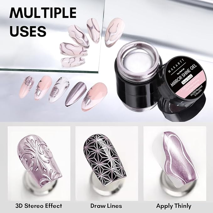 Makartt Chrome Gel Nail Polish: Metallic Gel Nail Polish, 8ml Rose Gold 3D Metal Painting Gel for Nail Art Soak off UV/LED Glossy Mirror Effect Nail Glue Gel for Home Salon DIY Manicure