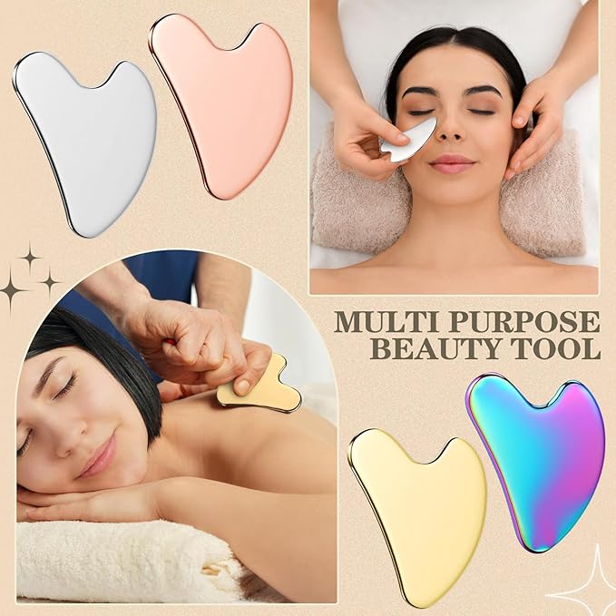 Demissle 4 Pcs 304 Stainless Steel Gua Sha Facial Tools Metal Guasha Tool for Face Tighten Skin Massage Beauty Tool for Women Body Eyes Neck Leg Arm