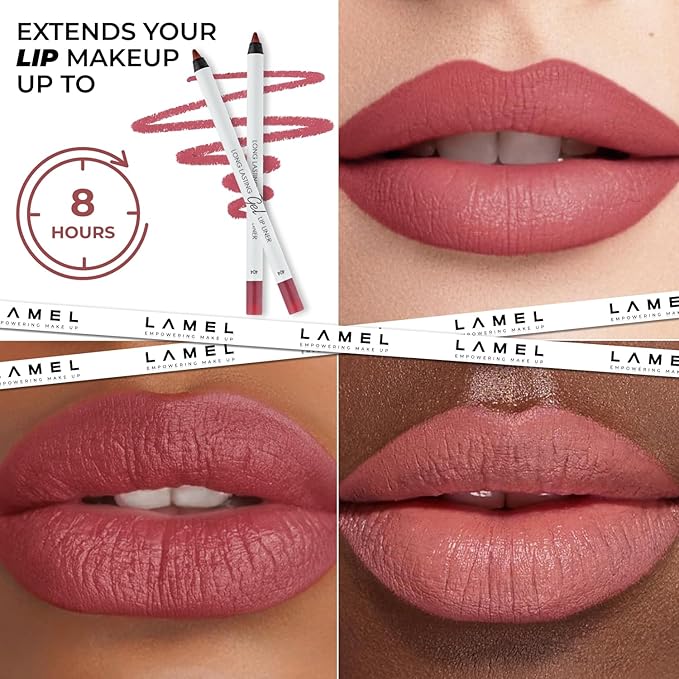 Lamel Matte Gel Lip Liner Pencil 5 Pcs Set - Creamy, Sharpenable, Longwear, Waterproof Lip Combo - Intense Brown 414, Berry 404, Chilli 413, Mauve 410 and Spicy Nude 412