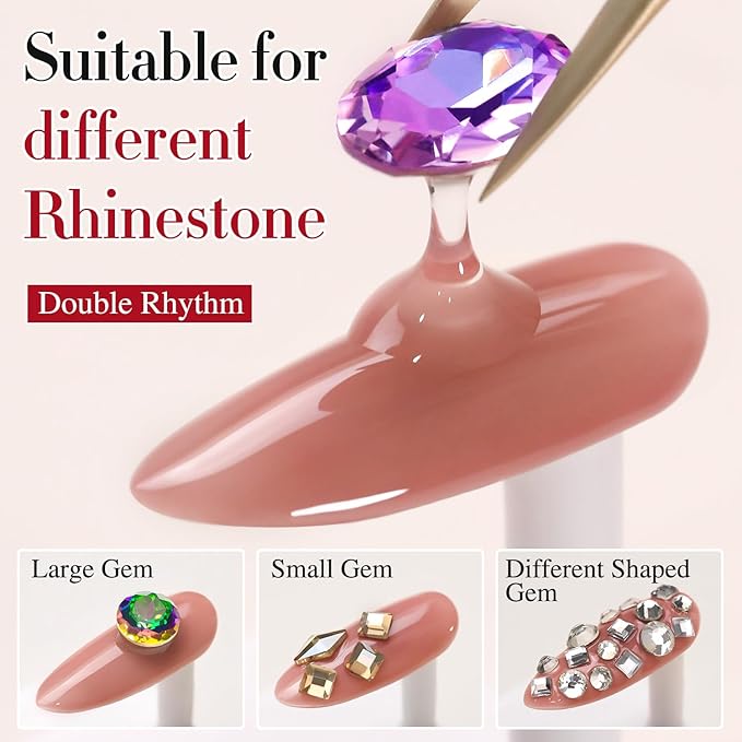 Double Rhythm 0.5 Oz 3D Nail Gel Art Sculpting No Wipe for Designs DIY Nail Art for Drawing, Molding,and Decoration (Clear Rhinestone Glue)