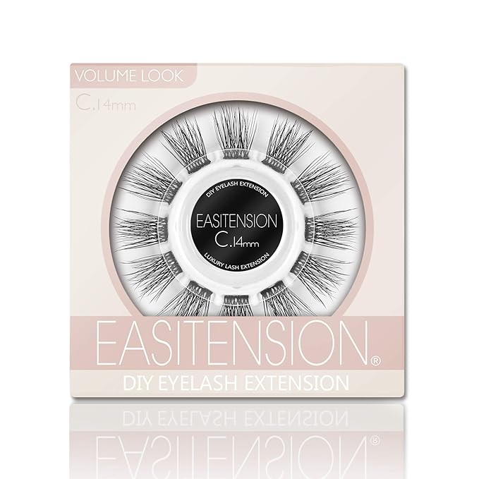 DIY Eyelash Extension, 3D Effect Glue Bonded Band Individual Lash 12 Clusters Volume Lashes Set, Home Eyelash Extension, C curl Lashes Pack (14MM)
