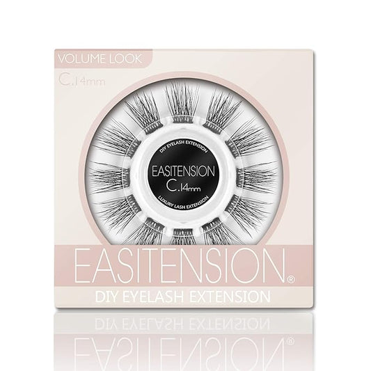 DIY Eyelash Extension, 3D Effect Glue Bonded Band Individual Lash 12 Clusters Volume Lashes Set, Home Eyelash Extension, C curl Lashes Pack (14MM)