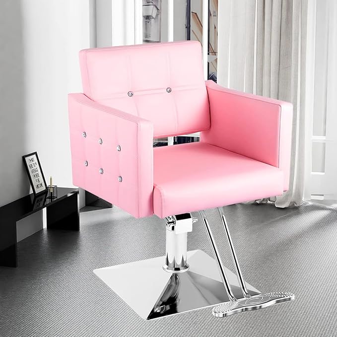 Pink Salon Chair for Hair Stylist, Height Adjustable Hydraulic Barber Chair 360 Degree Swivel, Beauty Spa Styling Hairdressing Braiding Armchair for Women (Pink)