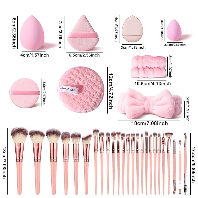 46Pcs Pink Makeup Brushes Set Professional Makeup Kit Multi-functional Makeup Tool Set with Facial Makeup Accessories, Foundation Makeup Brush Kit Eye and Face Make up Brushes & Tools