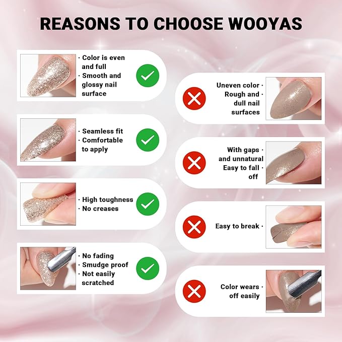 Wooyas Press on Nails Almond，Reusable Handmade Gel Fake Nails Medium Glossy ，Lightweight Natural Soft Gel Stick On Nails in 12 Sizes - 24 Pcs Soft Gel Glue On Nails Kit，Berry Color