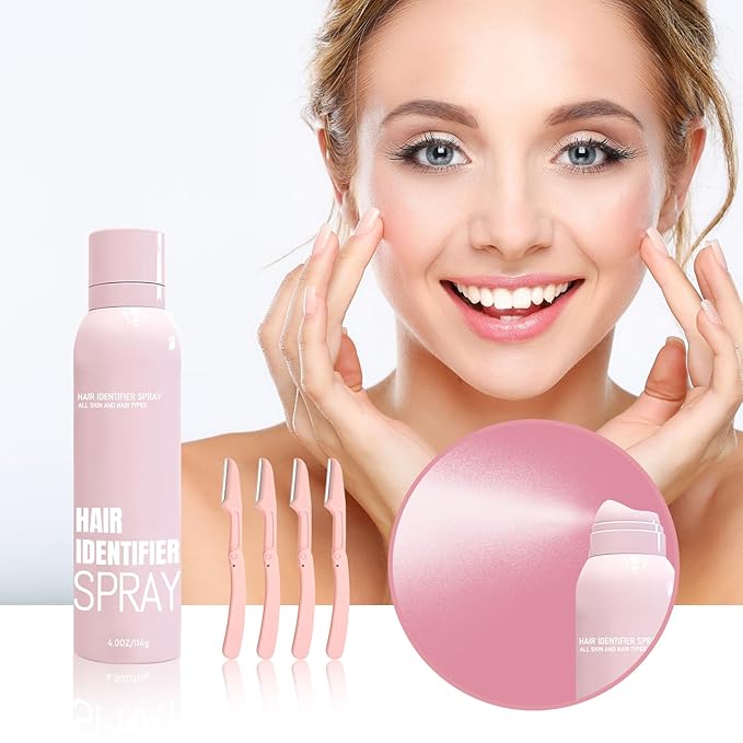 2025 NEW Hair Identifier Spray for Face Shaving, Dermaplaning Tool,Skin Dermaplaning Spray for Women With 6 Face Razors