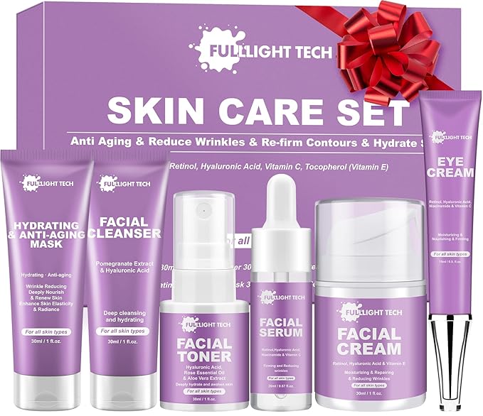 Skin Care Set,6 Pcs Anti-aging Skin Care Kit,Hydrate, Moisturize Skin,Facial Skin Care Routine Kit Women Teen Girls Travel Skincare Gift Set,Women Mom Gifts for Christmas Valentines Birthday Gift Her