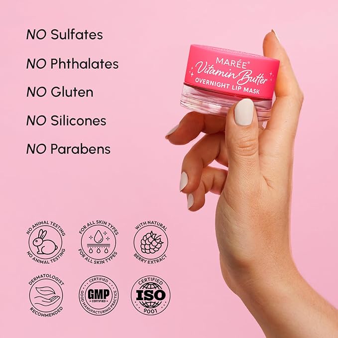 MAREE Lip Mask Overnight 2 Pack - Lip Moisturizer For Very Dry Lips - Hydrating Lip Butter Balm with Hyaluronic Acid & Collagen - Overnight Lip Treatment - Lip Sleeping Mask Repair