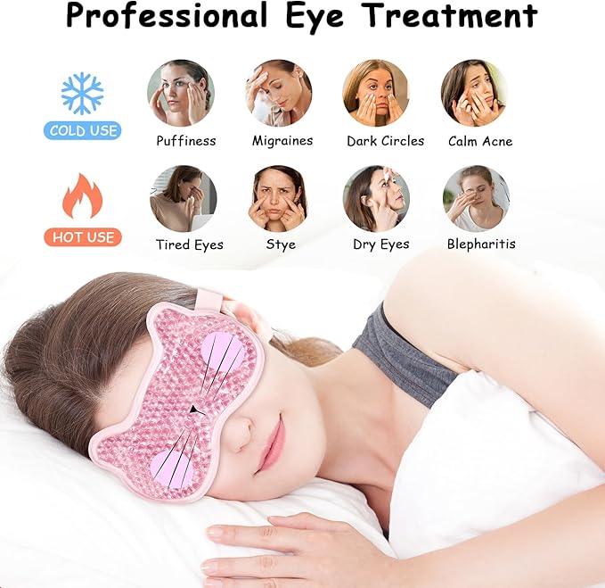 2PCS Adorable Cooling Eye Mask Gel Eye Mask, Reusable Hot Cold Therapy Cold Eye mask for Post Surgery, Puffiness, Dark Circles, Eye Bags, Dry Eyes, Migraines with Soft Plush Backing