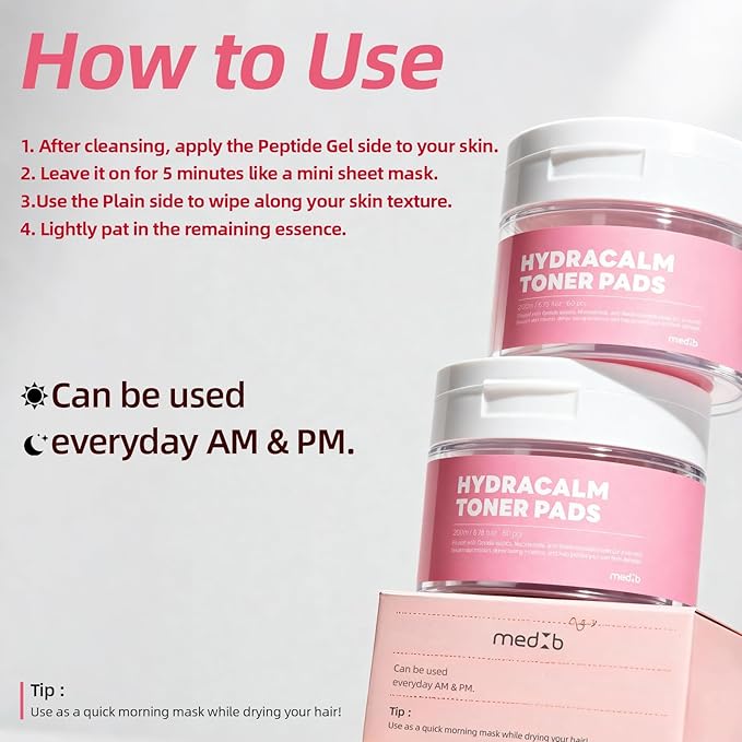 MEDB Hydracalm Toner Pads - 60 Counts Exfoliating Face Pads with BHA & PHA for Acne & Breakouts, 40% Centella Asiatica for Sensitive Skin, Hydrating, Alcohol-Free, Korean Skin Care