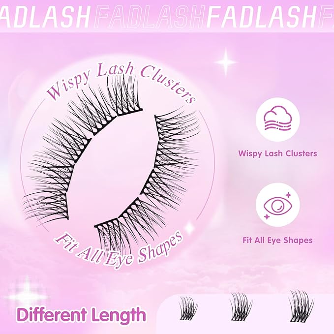 FADLASH Lash Clusters Natural Eyelash Clusters DIY D Curl 8-16mm Cluster Eyelash Extensions with Soft Thin Band Reusable Individual Lashes for Self Use (R021, 8-16mm)
