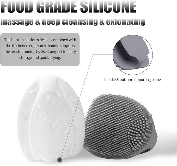 REVEX Face Scrubber,2Pcs Silicone Face Scrubber for Women Men,Face Exfoliator Scrubber, Manual Facial Cleansing Brush,Exfoliating Face Wash Brush for Sensitive Skin.(White+Gray)