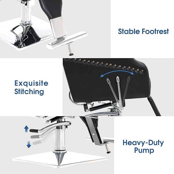 BarberPub Classic Recliner Leathern Barber Chair Antique Heavy Duty Hair Spa Salon Styling Beauty Equipment 3125