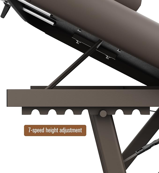 pouseayar Adjustable Massage Table with Face Pillow & Headrest, Sturdy and Solid, Silent and Easy to Adjust - Adjustable Backrest, Electric Leg Lifting, Brown