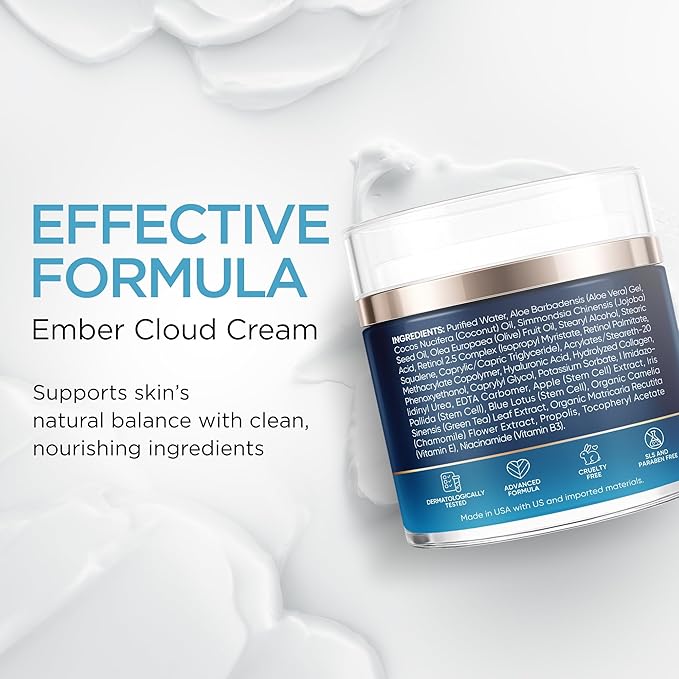 Collagen Face Cream with Stem Cells Retinol Hyaluronic Acid Niacinamide for All Skin Types - Anti-Aging Face Moisturizer with Airless Pump - Day & Night Cream for Wrinkles - Made in USA 1.7 Oz