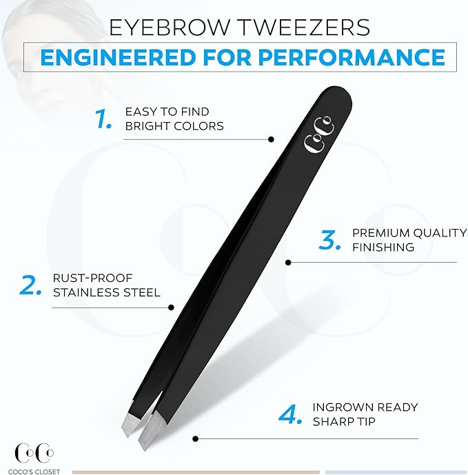 Tweezers for Facial Hair Women, Professional Precision Eyebrow Tweezers for Women and Men, Sharp Stainless Steel Slanted Tip for Hair Removal, Eyebrows and Ingrown Hair