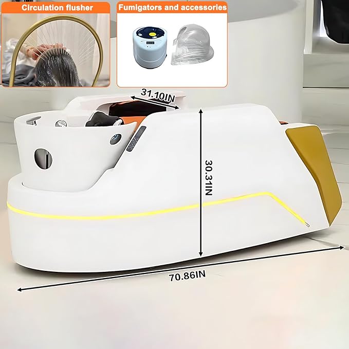 Massage Shampoo Bed and with Modern Unique Simple Design,Head Spa Equipment and Ceramic Basin Includes Smart Massage Design(Water Cycle,Fumigation)