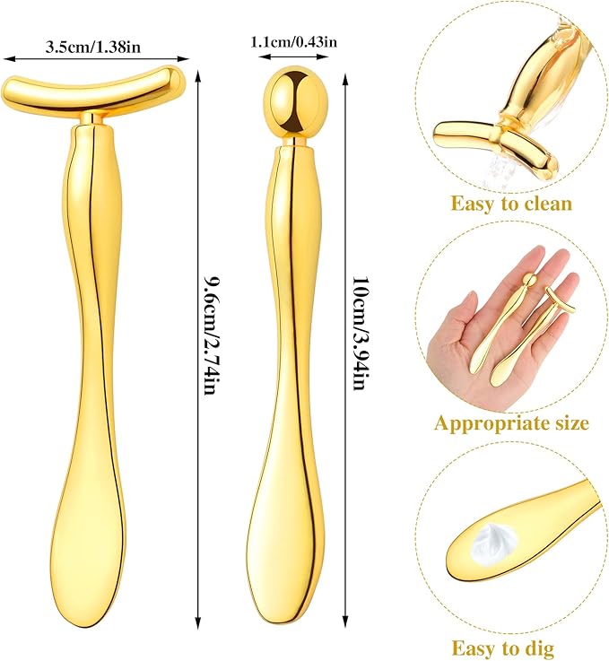 2 Pcs Metal Eye Cream Applicator Face Roller Massager Tool,Eye Massage Wand Stick Girls Women Facial Massager for Reducing Puffiness Wrinkle