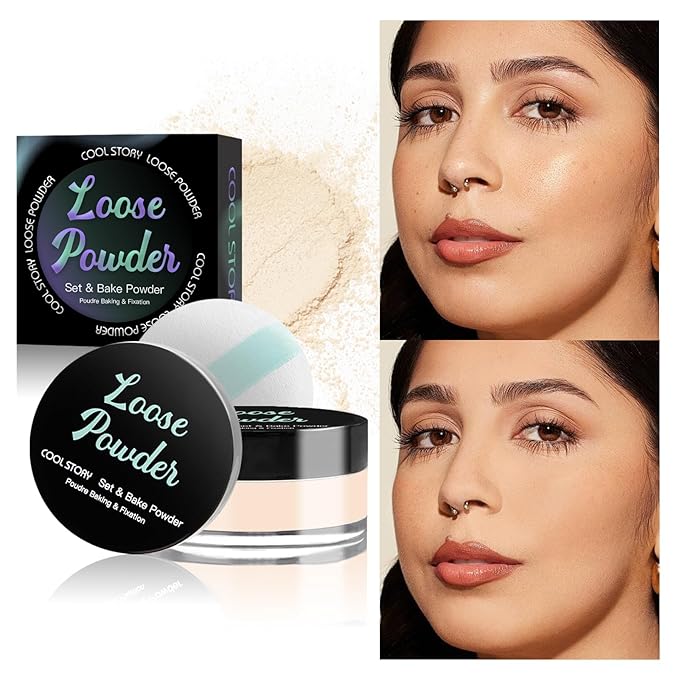 Loose Setting Powder, Bake Makeup Powder Full Coverage Matte Finish (Medium Tan, 6g/O.21oz)