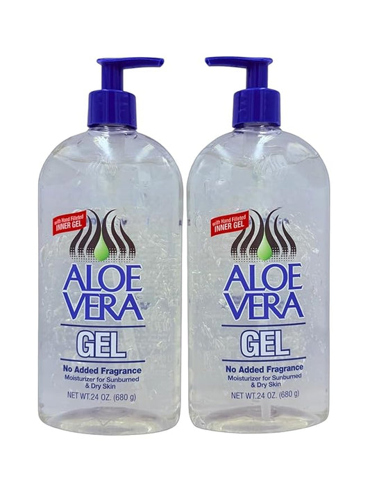 Aloe Vera Gel (24 oz) pack 2 – Pure, Stabilized Aloe Vera Gel for Face, Hair & Body – Soothing Sunburn Relief, Hydration & Skin Repair – No Added Colors or Fragrances.