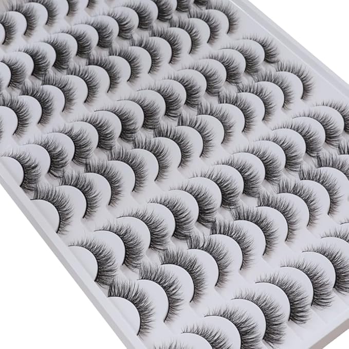 False Eyelashes 48 Pairs Faux Mink Lashes 14mm Wispy Lashes 3D Fluffy Cat Eye Lashes Pack Bulk Wholesale Strip Lashes(style 48-019)