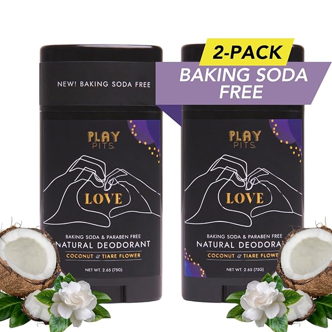 PLAY PITS - 2 Pack - Natural Deodorant - Safe for Men & Women w/Sensitive Skin - Clean, Non-Toxic, & Paraben Free – LOVE Scent - Infused w/Essential Oils – 2.65 Oz.