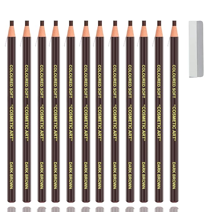 AWCCXMYM 12 Pcs Dark Brown Eyebrow Pencils for Women with Sharpener Waterproof and Sweat-Proof Eyebrow Pen Long-Lasting Eyeliner Pencil Create a Natural Eye Brow Makeup