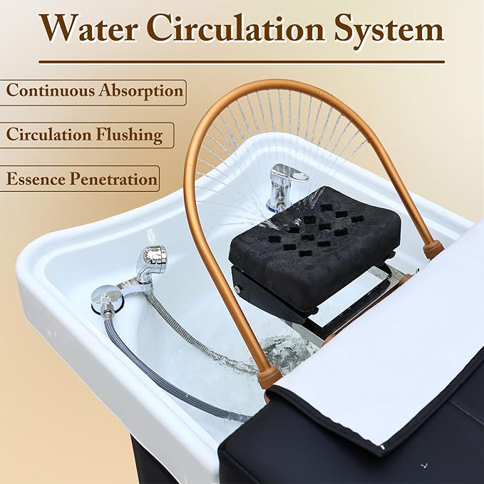 Stationary Head Spa Bed, Massage Shampoo Bed with Steaming & Water Circulation, Steel Headspa Equipment, Professional Massage Table for Beauty Salon Barber,Stainless Steel