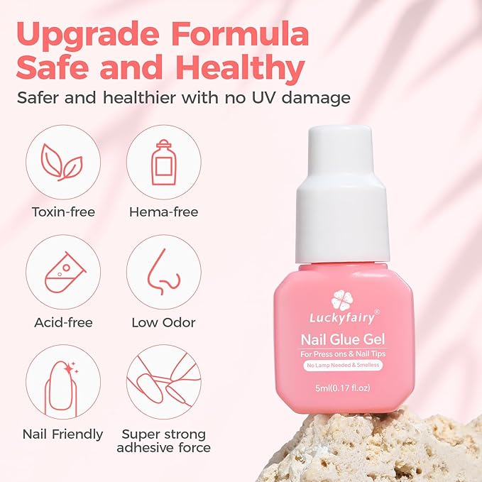 Super Strong Gel Nail Glue for Press On Nails(5ml), Upgraded Air Quickly Dry Glue Gel No UV Light Needed for Nail Tips Fake Nails Long Lasting with Professional Salon Quality