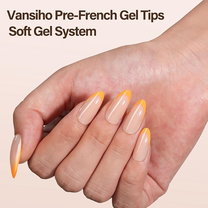 Vansiho 150Pcs French Gel Almond Nail Tips, Medium Press on Nails, Pre-French Acrylic Fake Tips for Nail Art DIY - 15 Sizes