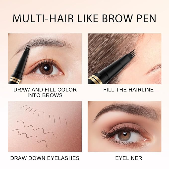 Eyebrow Pen,2-in-1 Waterproof Eyebrow Pencil with 4 Tip Microblading Brow Pen and Ultra-Precise Brow Pencil,with Dual-ended Eyebrow Brush,Eyebrow Makeup for Natural Looking - Soft Brown