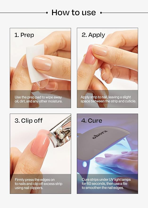 ohora Semi Cured Gel Nail Strips (N Nudist) - Nude, Solid, Works with Any UV/LED Lamps, Salon-Quality, Long Lasting, Easy to Apply & Remove - Includes 2 Prep Pads, Nail File & Wooden Stick